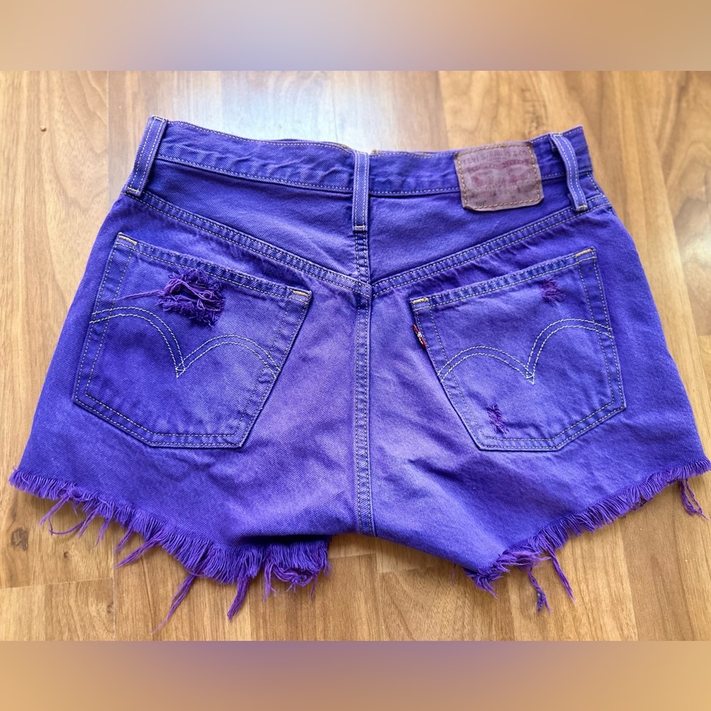 Levi’s PURPLE 501 button fly jean shorts